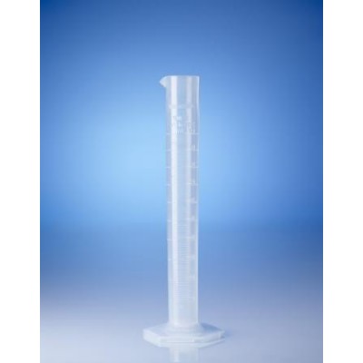 Цилиндр мерный высокий прозрачный, 1000 мл, с 6-гранным основанием, пластиковый PP, класс B, с рельефной градуировкой (652941) (Vitlab)
