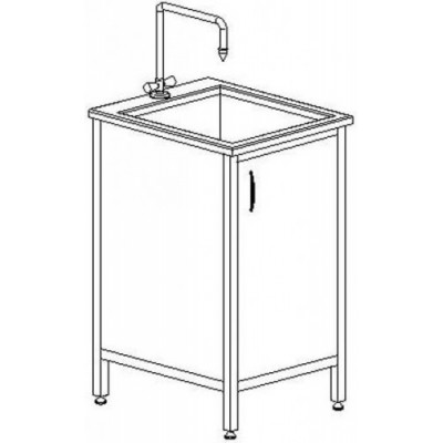 Стол-мойка одинарная с тумбой из меламина 600 СМОн (нерж. сталь, гл 250-300 мм.)