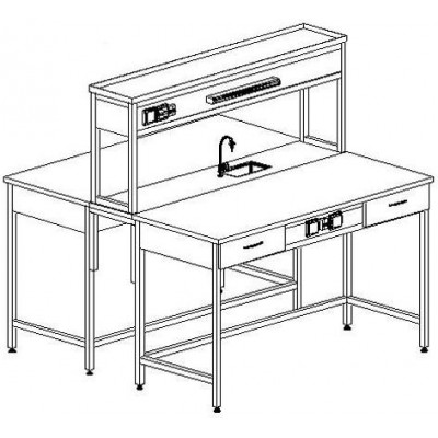 Стол островной химический на основе столов с ящиками и розетками 1200 СОХп-М (пластик)