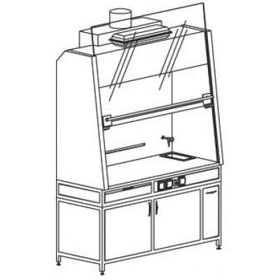 Шкаф вытяжной с наклонным экраном, тумбой и вытяжкой 1200 ШВдв (Durcon с борт.)
